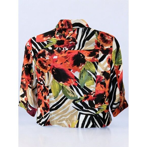 N Touch Petite Multicolor Floral Zebra Print Button Up Blazer Quarter Sleeves LP - Picture 7 of 7